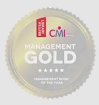 Gold management award with five stars and text