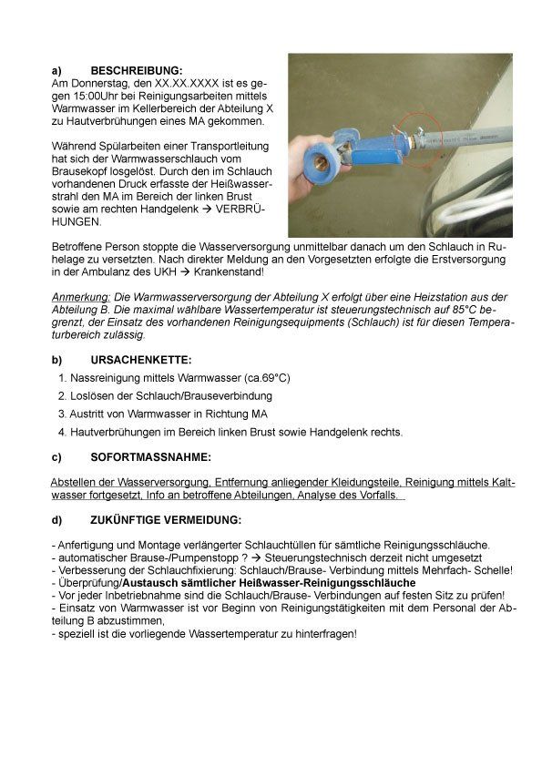 Textdokument mit Anweisungen und einem Bild eines Geräts mit blauem Griff.