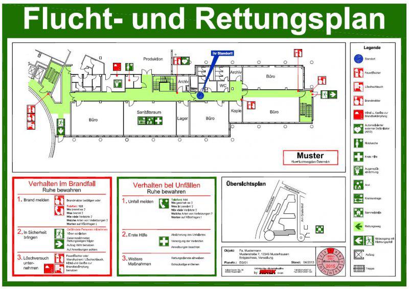 Muster Fluchtwegorientierungs- und Rettungswegeplan nach DIN ISO 23601 angepasst an österreichische Bestimmungen Muster Fluchtwegorientierungs- und Rettungswegeplan nach DIN ISO 23601 angepasst an österreichische Bestimmungen