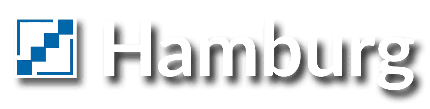 Hamburg-Logo mit blauem geometrischem Design.