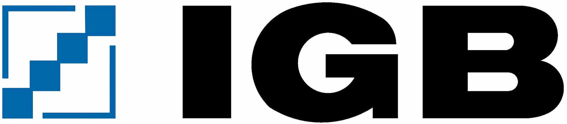Logo der IGB. Ein blau-weißes Design in einem Quadrat, daneben die Buchstaben „IGB“ in fetten schwarzen Buchstaben.