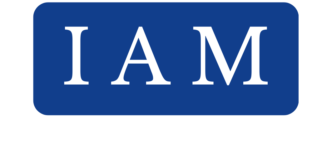 IAM in white text on a blue rounded rectangle.