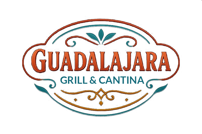Guadalajara Grill & Cantina logo with text in brown and teal accents.