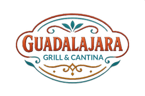 Guadalajara Grill & Cantina logo with text in brown and teal accents.