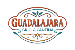 Guadalajara Grill & Cantina logo with text in brown and teal accents.