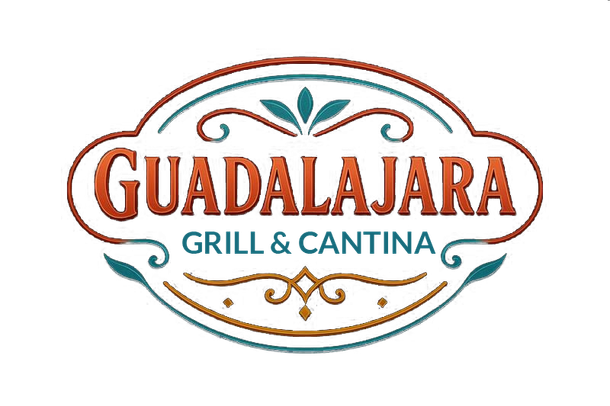 Guadalajara Grill & Cantina logo with text in brown and teal accents.