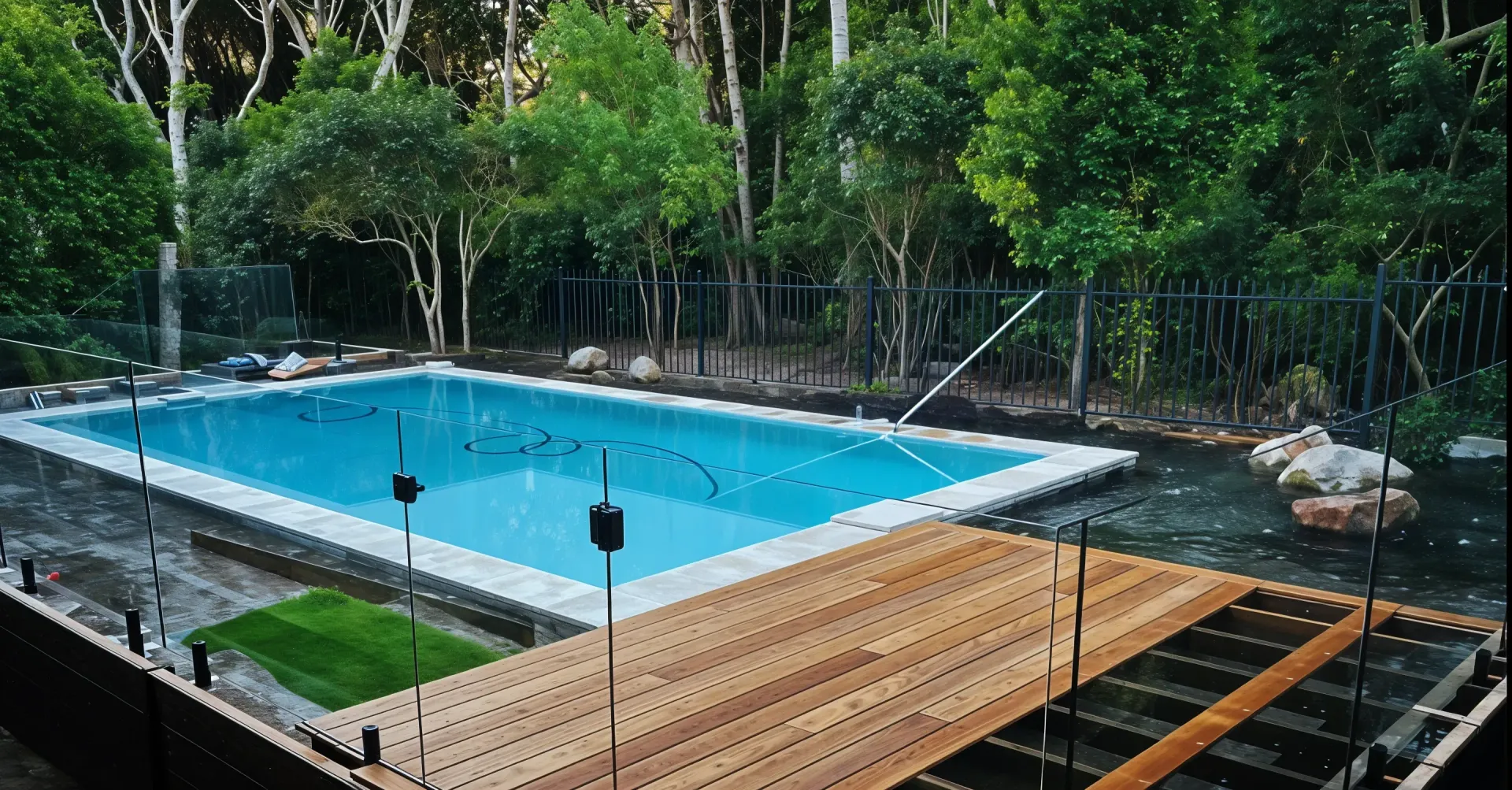 Pool overlooking a misty landscape at dusk. The sky is a mix of blues, oranges, and purples. — HinterCoast Pools In Wolvi, QLD