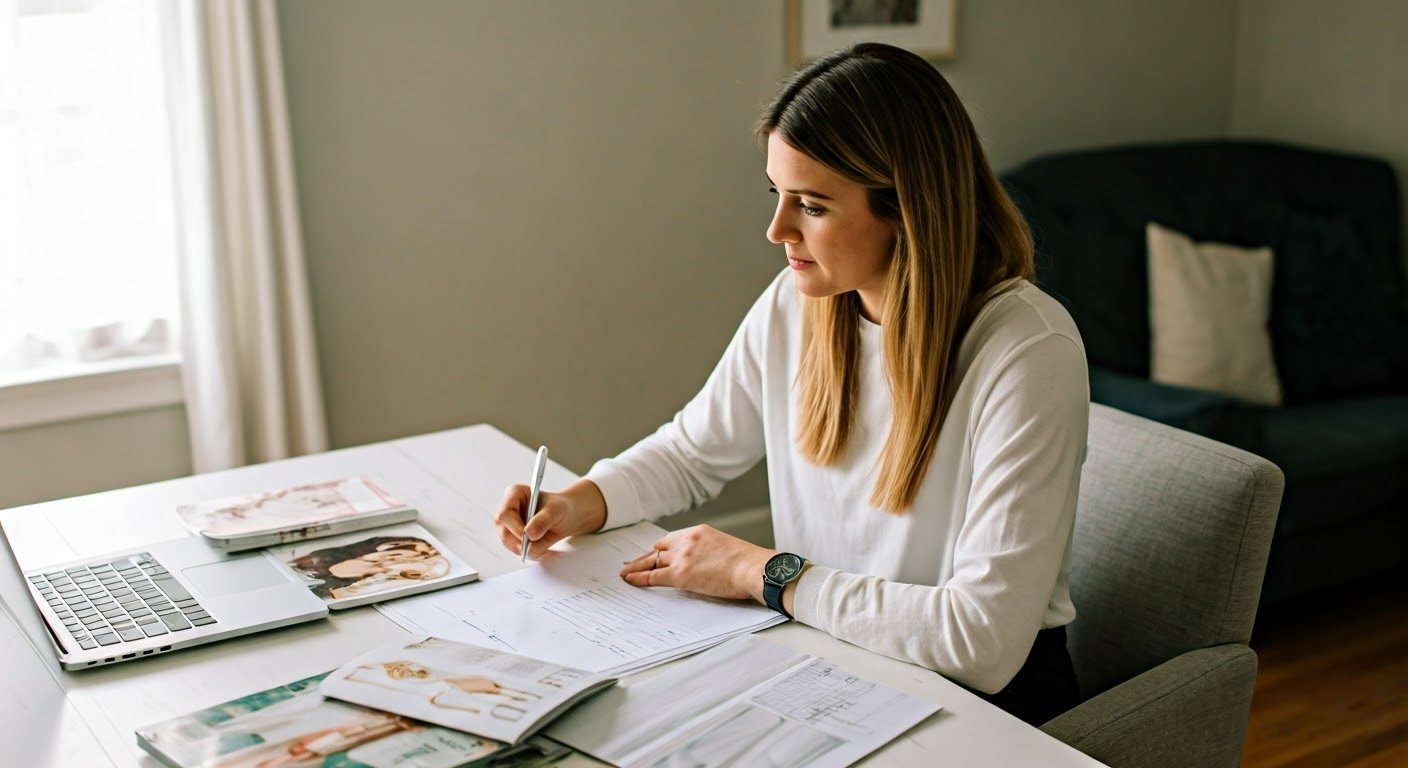 Woman researching bridal shops