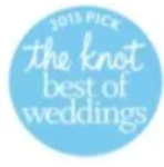 A blue circle with the words `` the knot best of weddings '' written on it.
