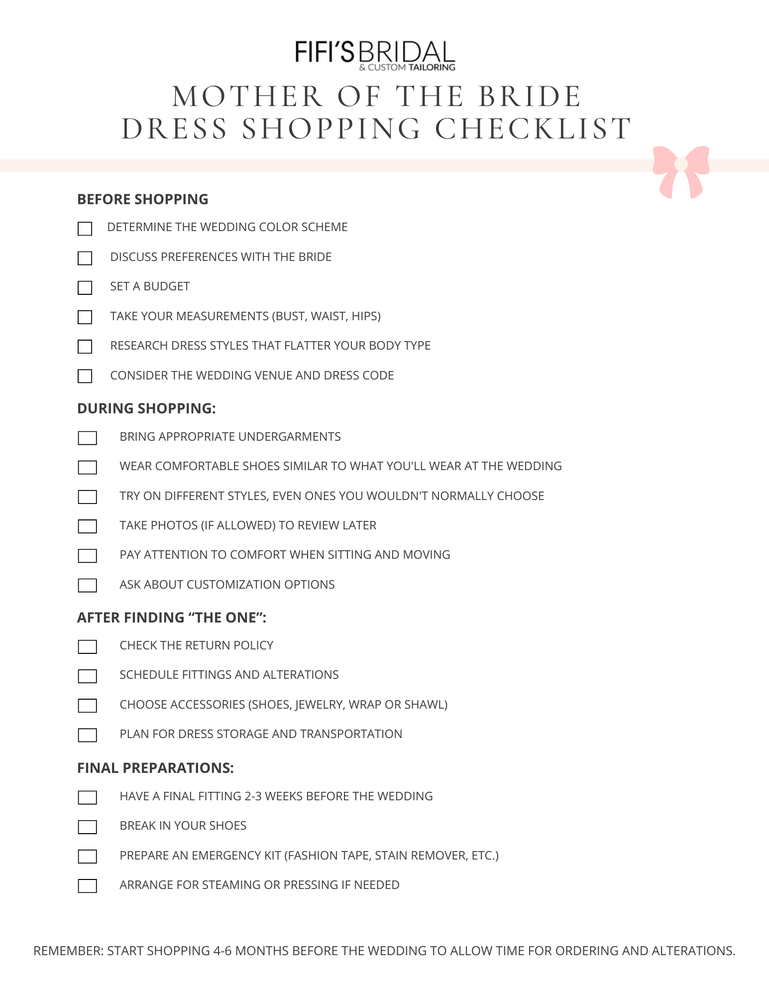 Mother of the Bride Dress Shopping Checklist