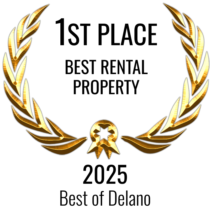 1st Place award for Best Rental Property in Delano, 2025, gold laurel wreath.