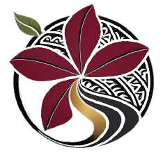Dark red flower with stylized leaves