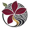 Dark red flower with stylized leaves