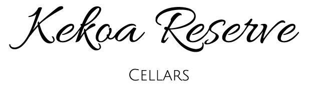 Kekoa Reserve Cellars logo in black script on white background. 