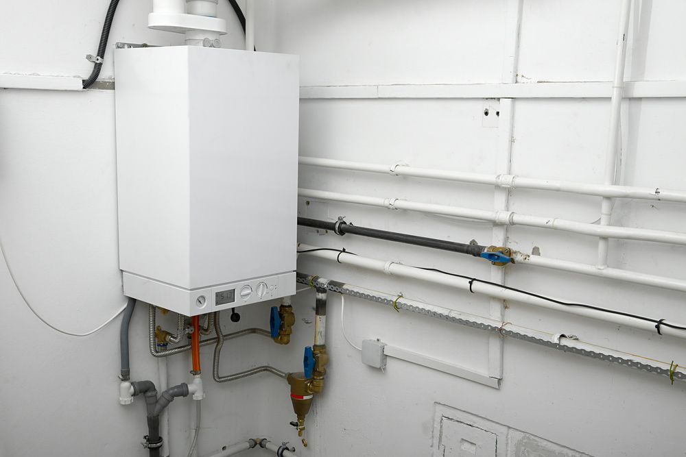 Well-maintained heating system with boiler and pipes in a residential house — Advanced Flow Plumbing In Innes Park QLD
