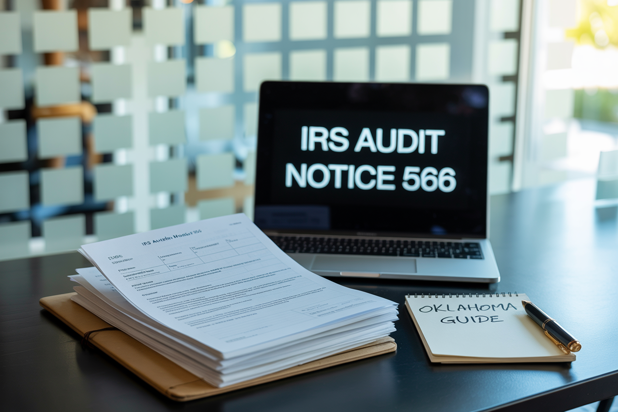 A laptop computer is open to a screen that says `` irs audit notice 566 ''.