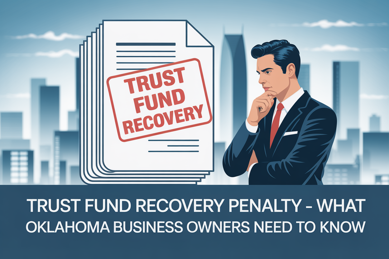 A man in a suit and tie is thinking about a trust fund recovery penalty.