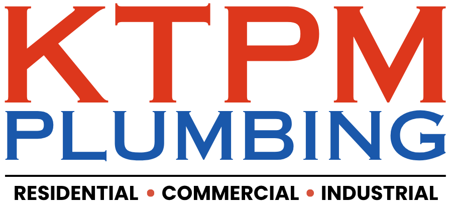 KTPM Plumbing logo in red and blue with “Residential • Commercial • Industrial” tagline