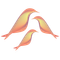Three stylized birds in a peach and yellow gradient, arranged in a triangular formation facing right.