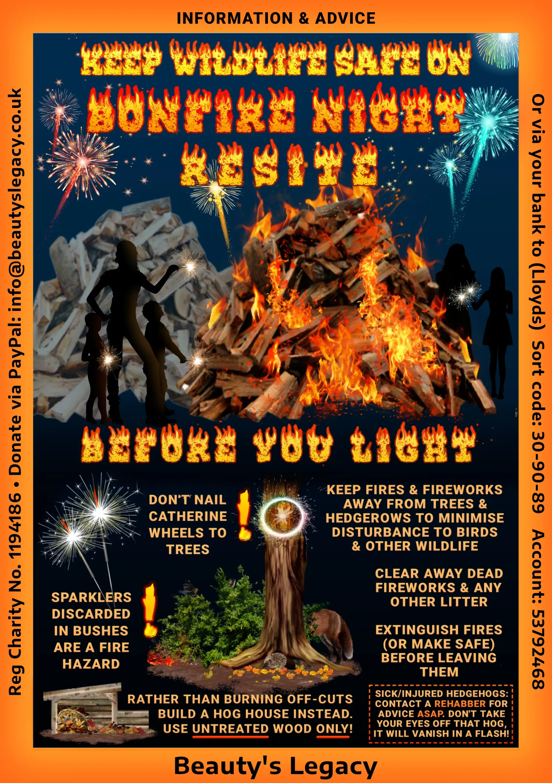 Keep wildlife safe on bonfire night: re-site before you light bonfires