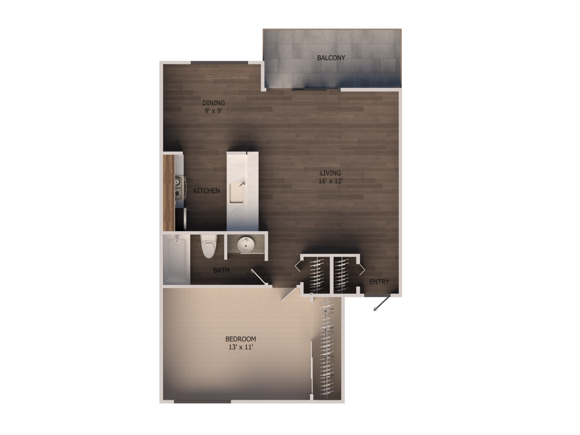 1 Bed, 1 Bath Floor Plan