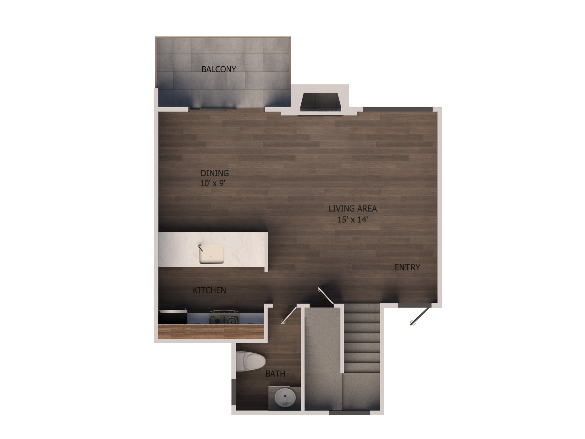 2 Bed, 1.5 Bath Floor Plan