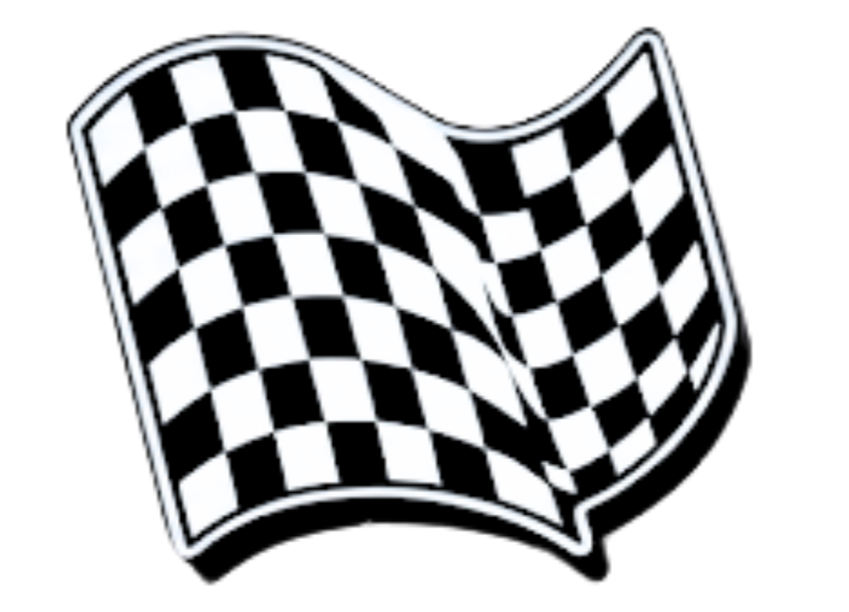 A black and white checkered racing flag waving.