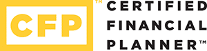 The logo for the certified financial planner is yellow and black.