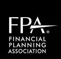 The logo for the financial planning association is white on a black background.