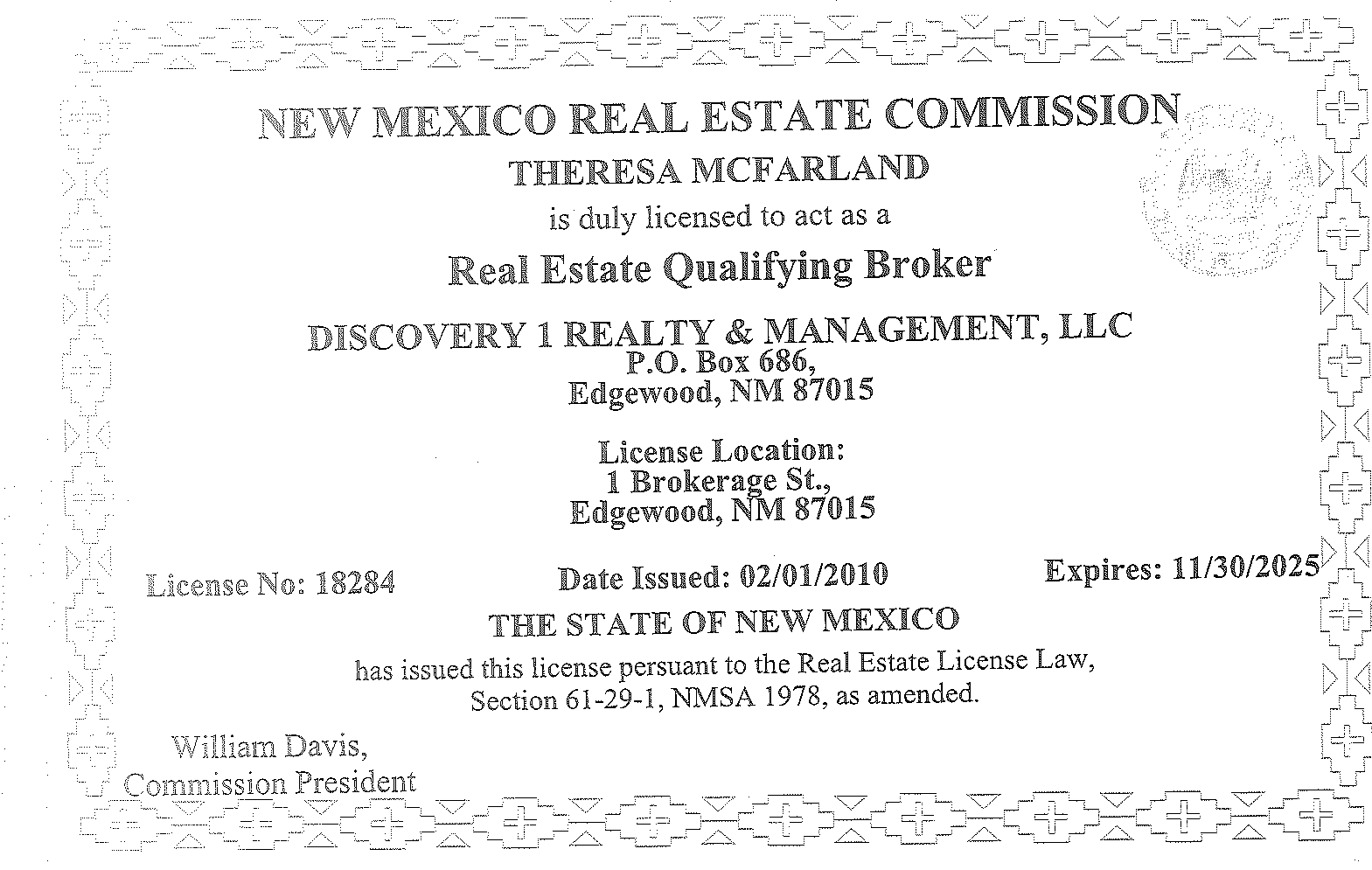 theresa mcfarland license