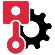 Red piston and gear icon. Red piston and gear icon.