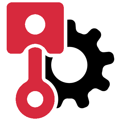 Red piston and gear icon.