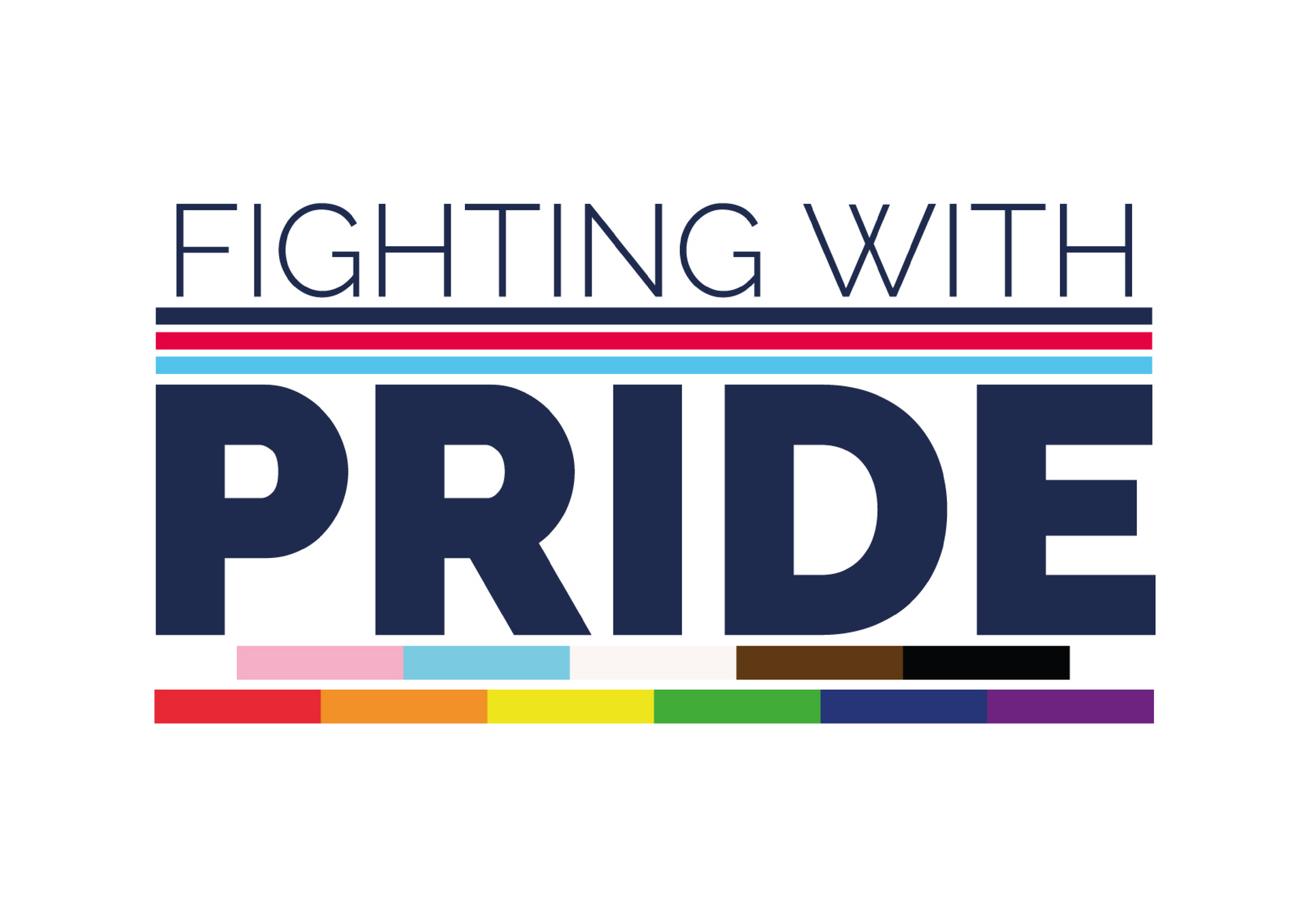 A logo for fighting with pride with a rainbow in the background.