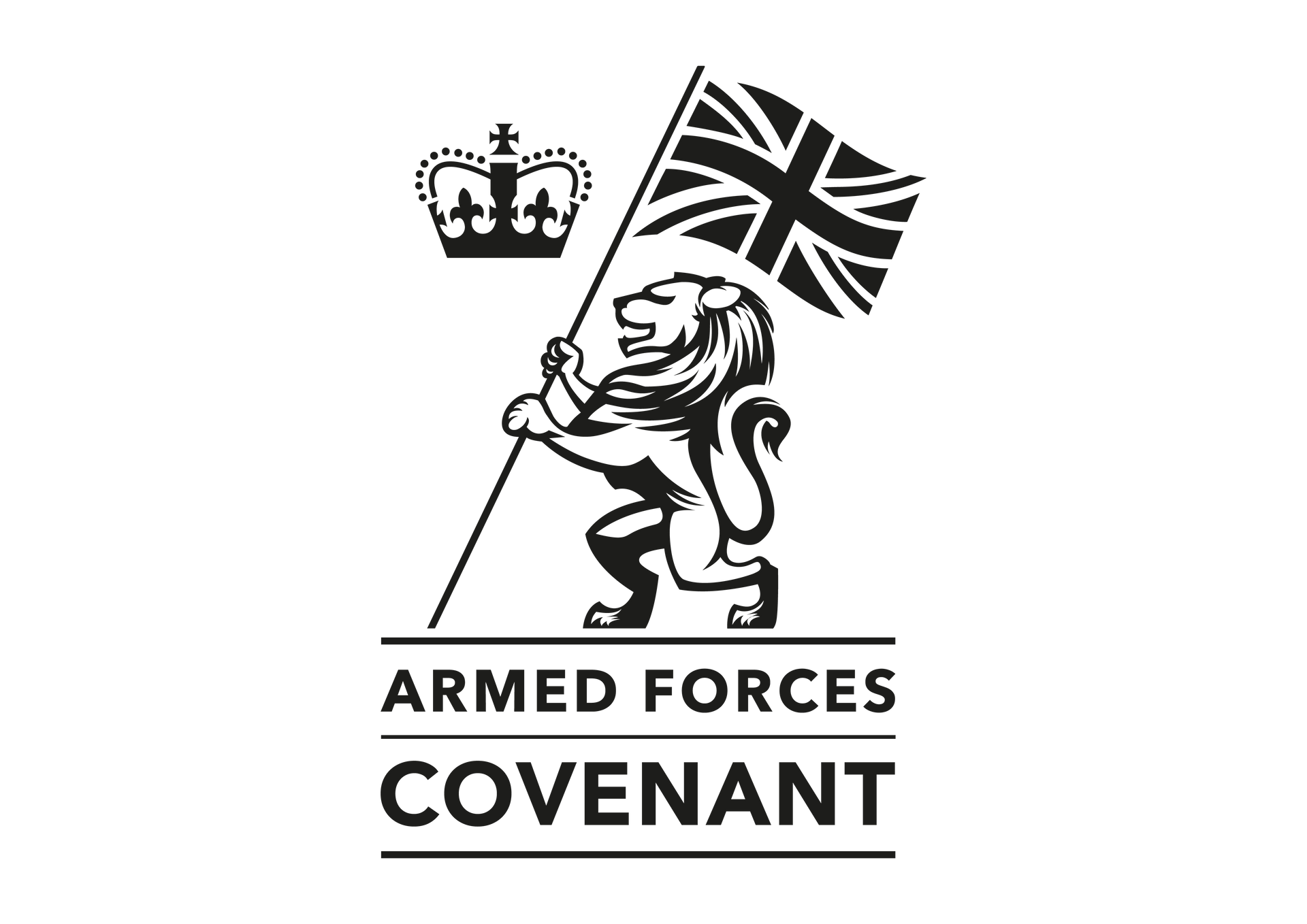The logo for the armed forces covenant shows a lion holding a flag.