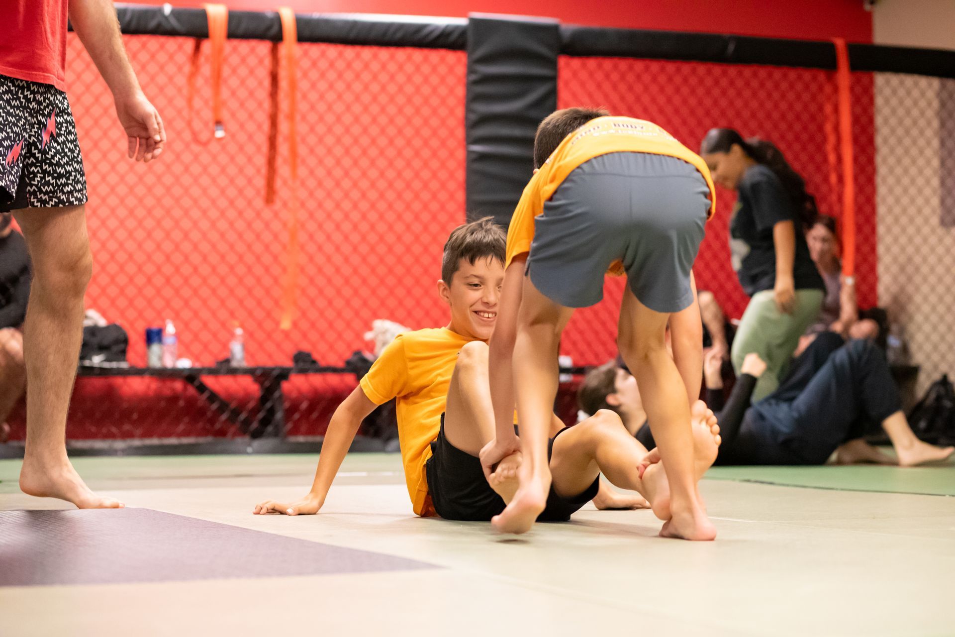 Kids practicing Jiu-Jitsu drills at Mason Dixon Jiu-Jitsu in East Chambersburg, PA to build focus.