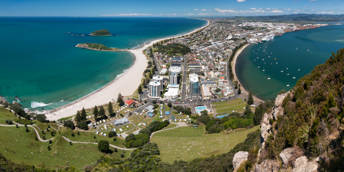 Aerial view of Bay of Plenty with water and beach - Total Clean Bay of Plenty Commercial Cleaning Services