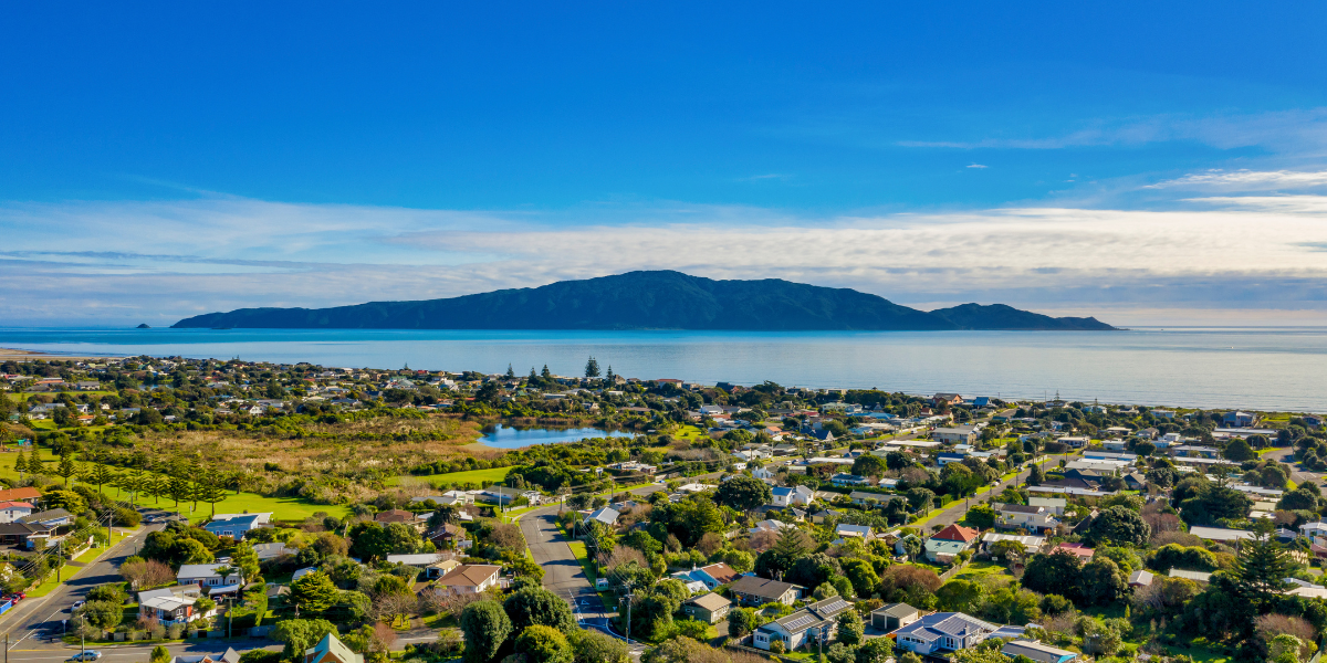 Aerial view of Kapiti with mountain background - Total Clean Kapiti Commercial Cleaning Services