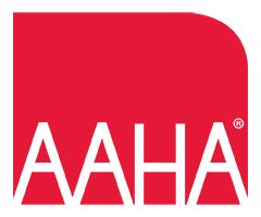 The aaha logo is a red square with white letters on a white background.