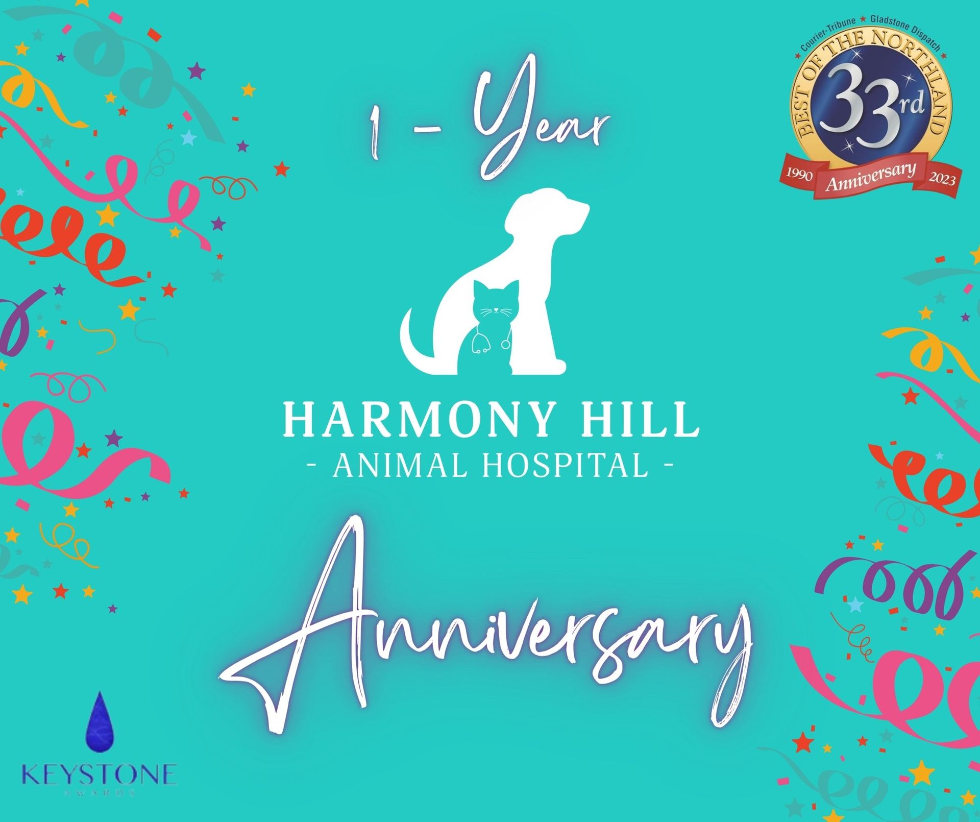 Harmony hill animal hospital is celebrating their 1 year anniversary