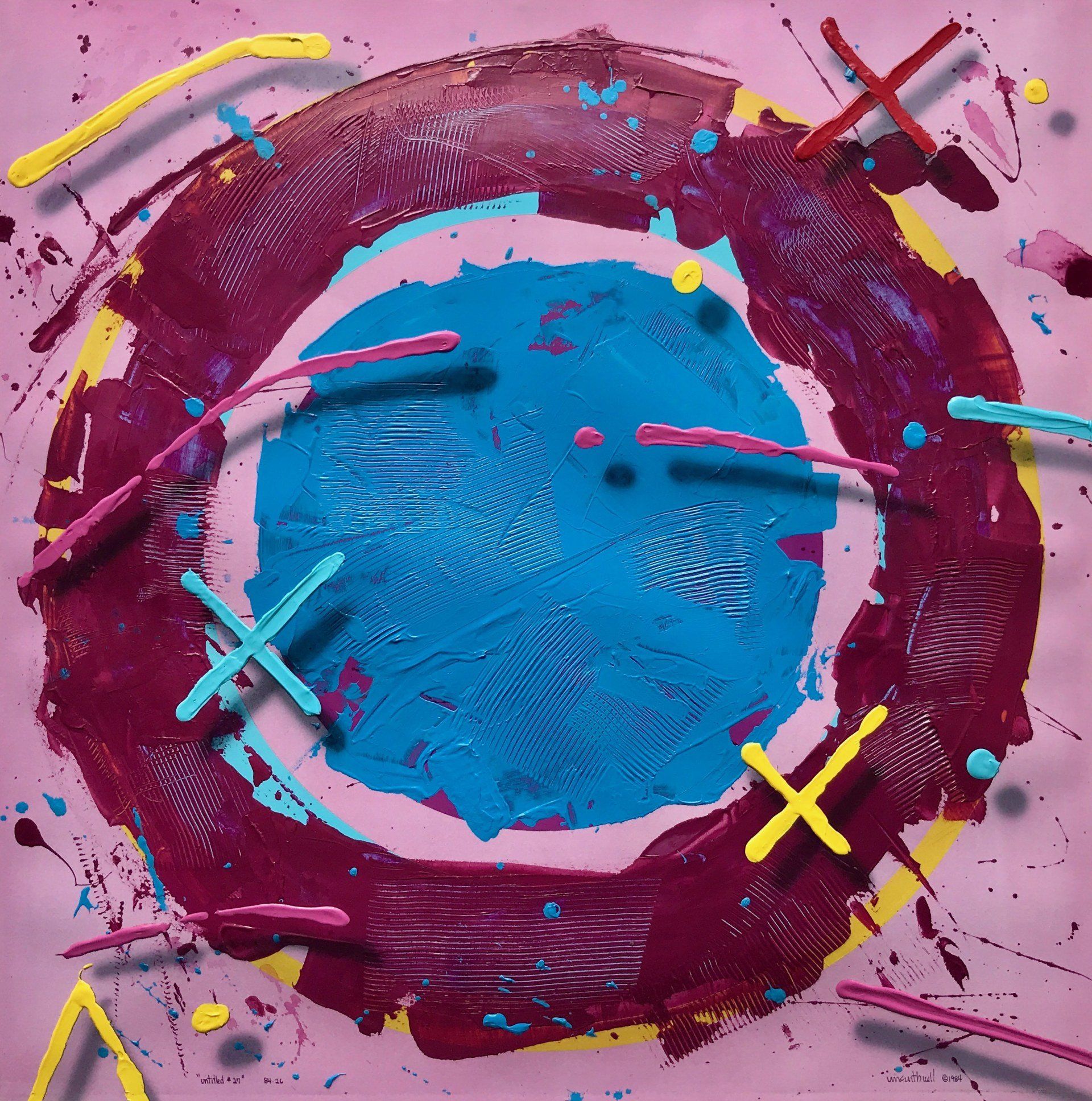 A painting of a circle with a blue center