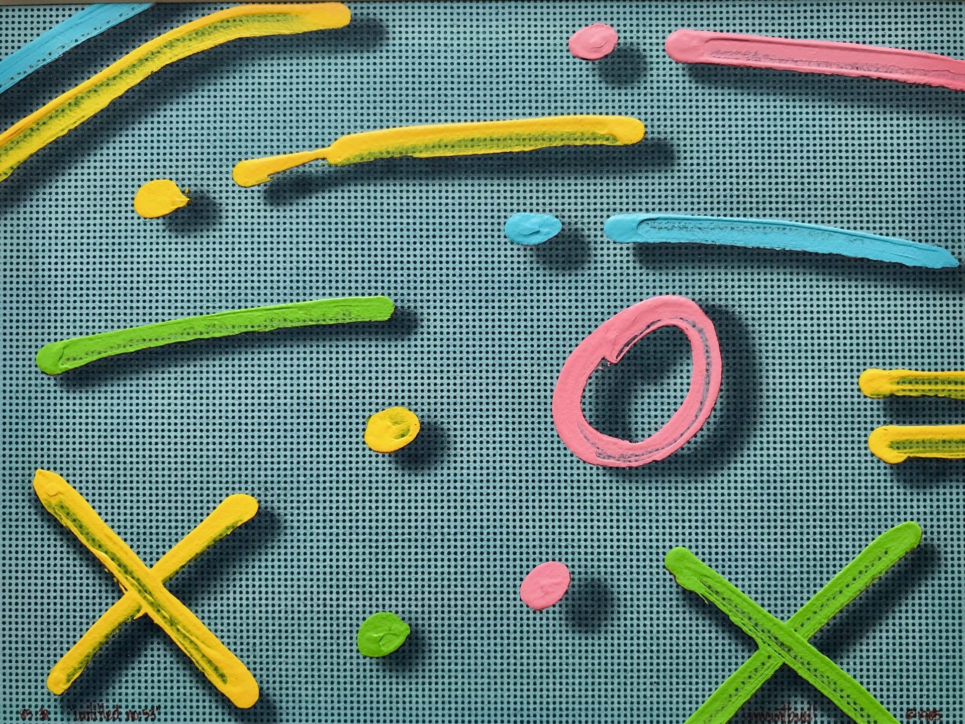 A bunch of colorful letters and numbers on a blue background.