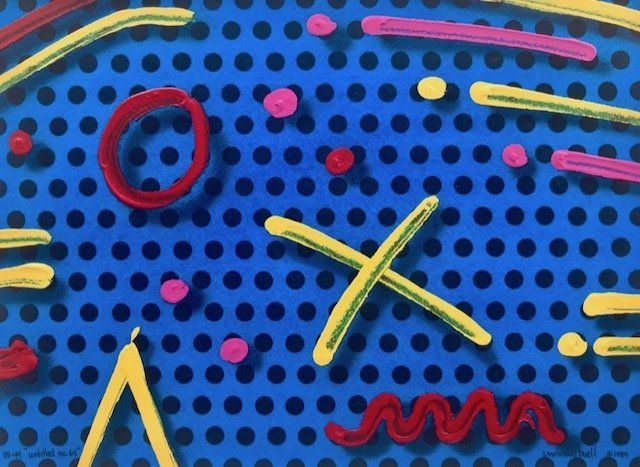 A blue background with circles and lines on it