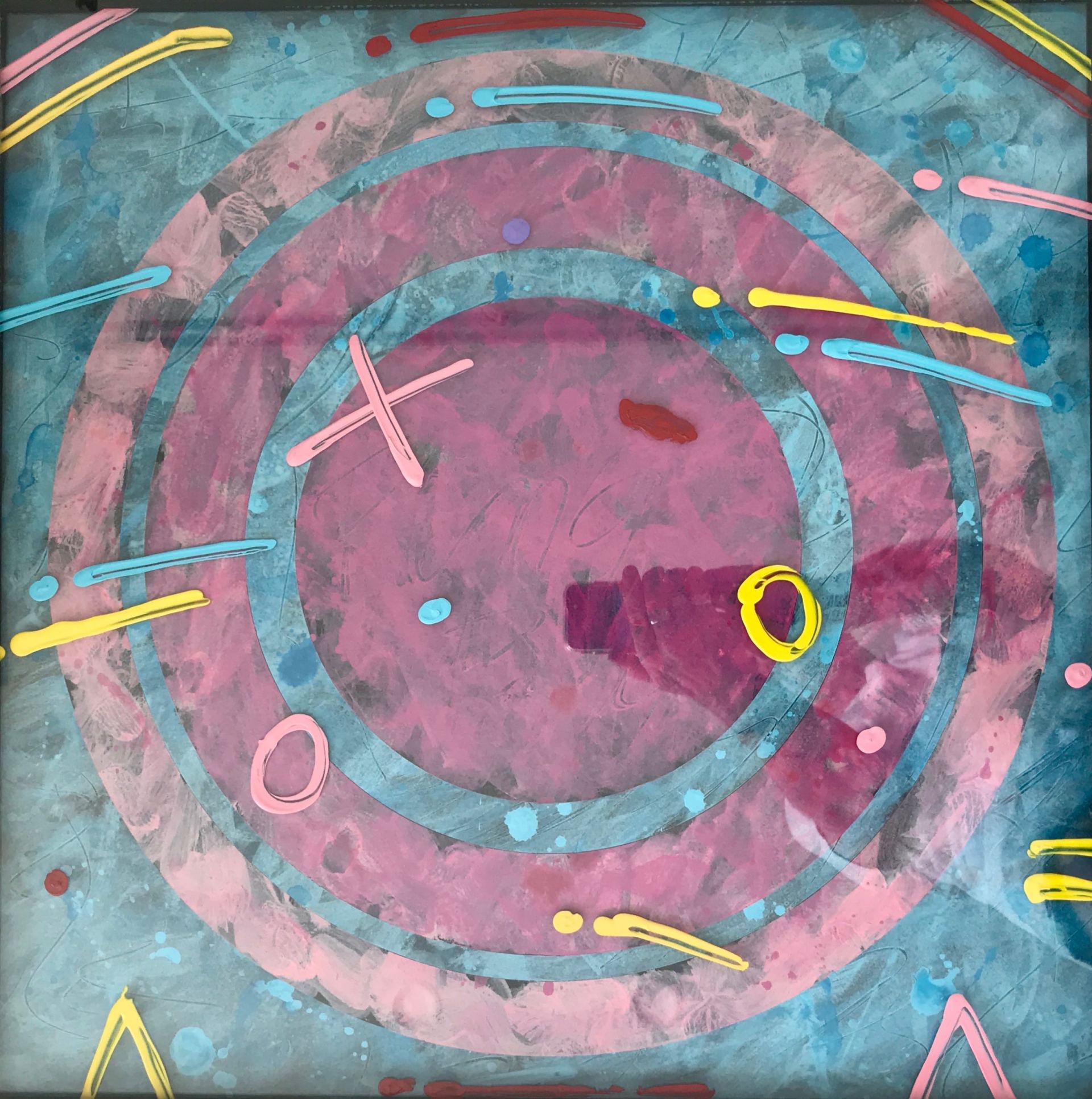A painting of a circle with a cross in the center