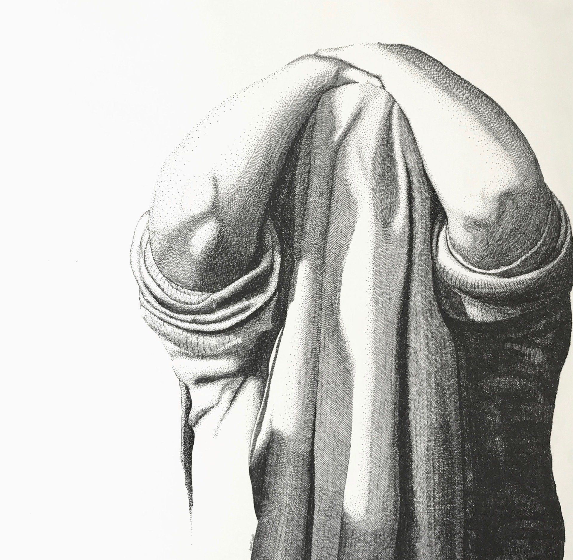 A black and white drawing of a person 's arm