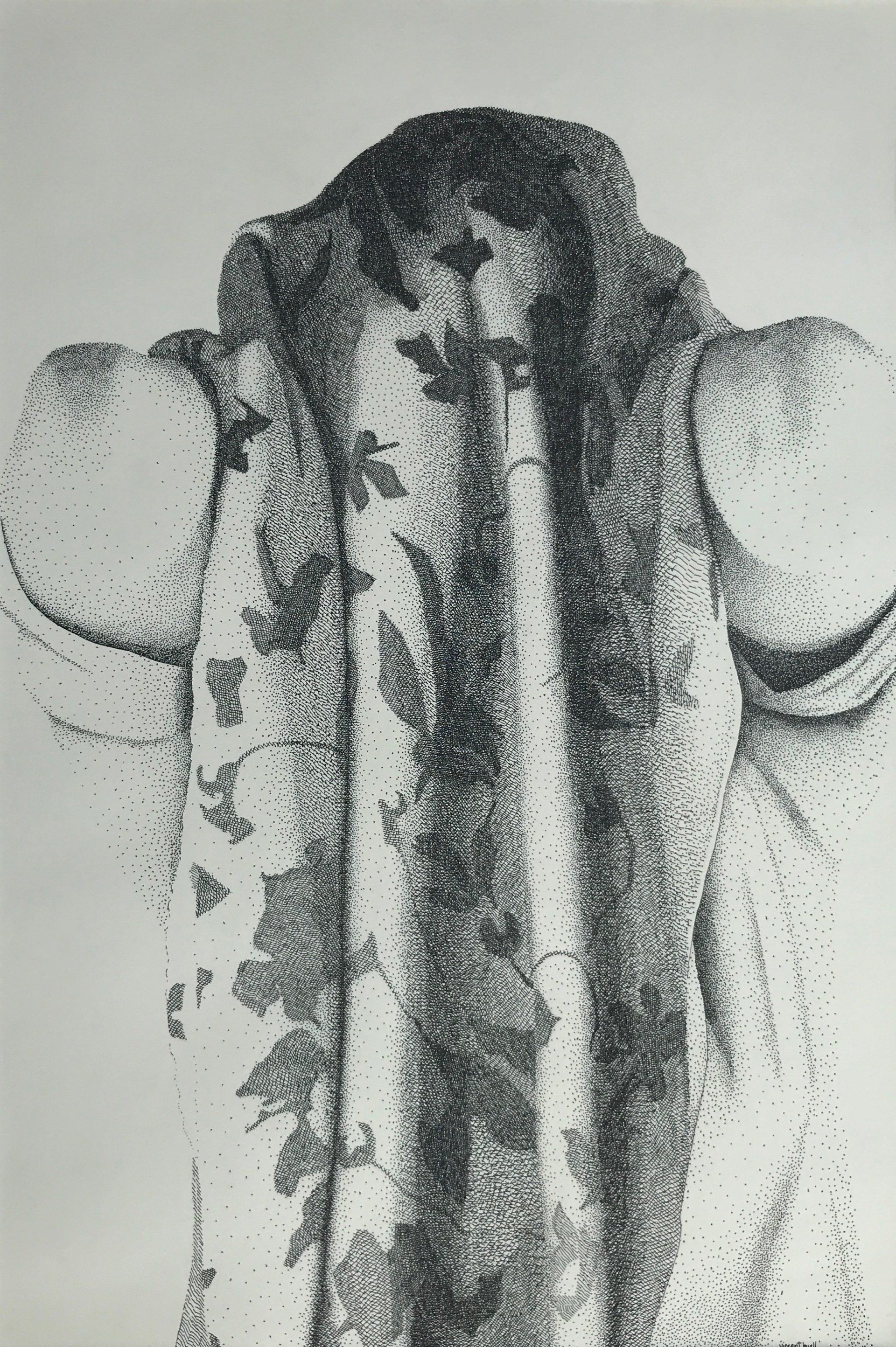 A black and white drawing of an elephant 's head