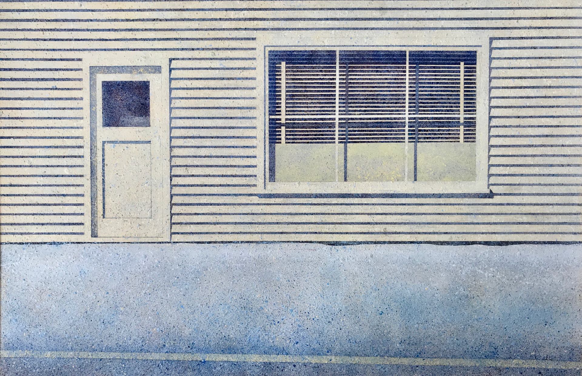 A drawing of a house with a door and window