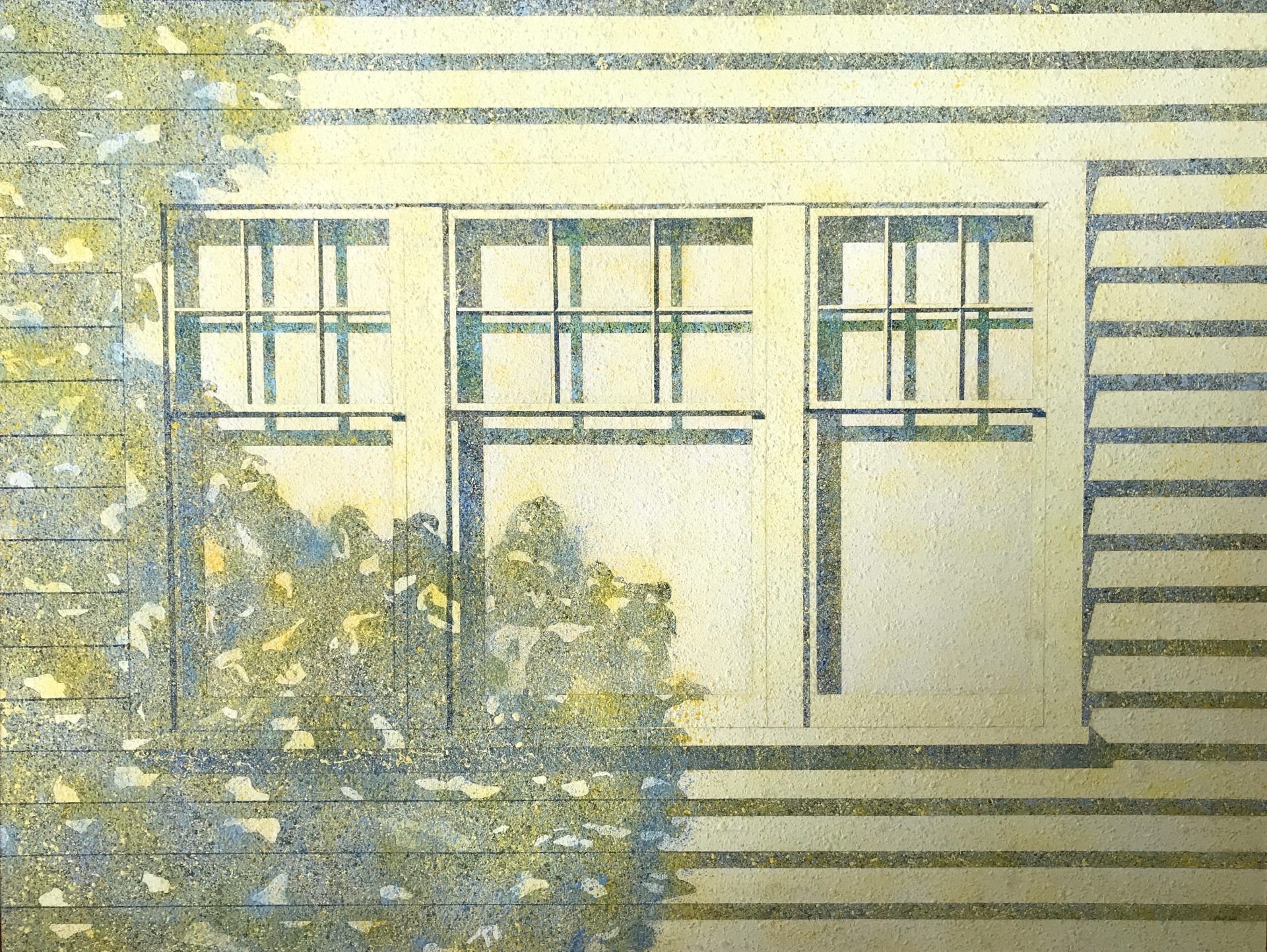 A drawing of a house with a tree in front of it