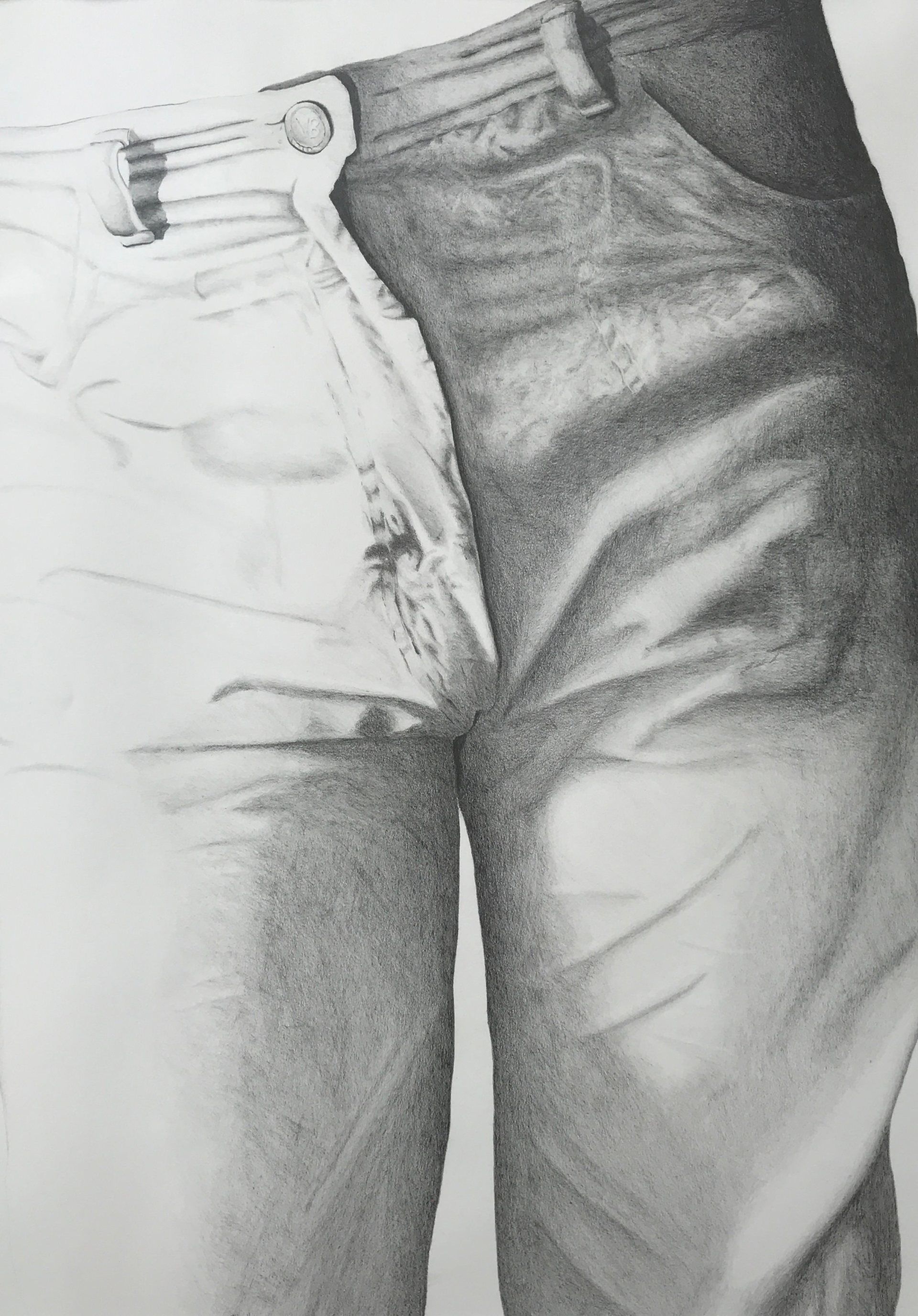 A black and white drawing of a pair of jeans