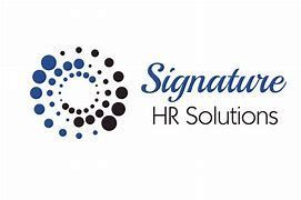 Signature HR Solutions logo with blue and black circle design and text.