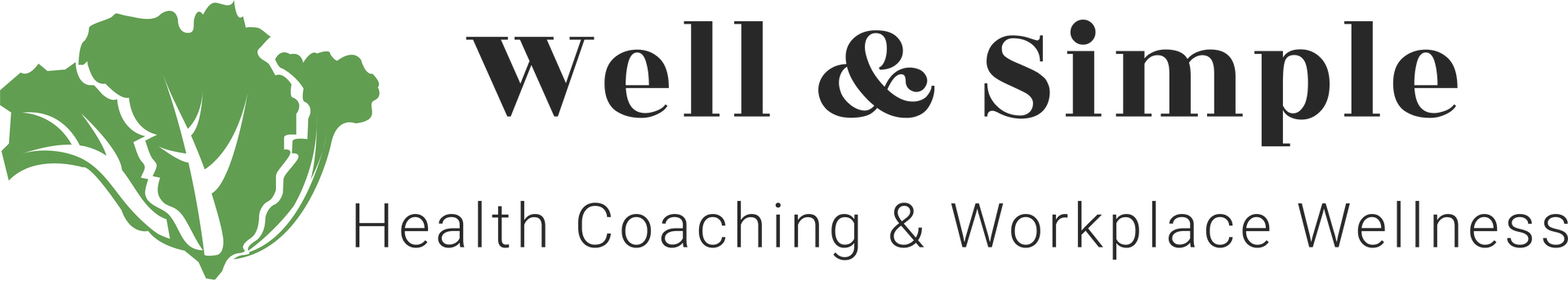 Logo for Well & Simple, health coaching and workplace wellness, with a green lettuce graphic and dark text.
